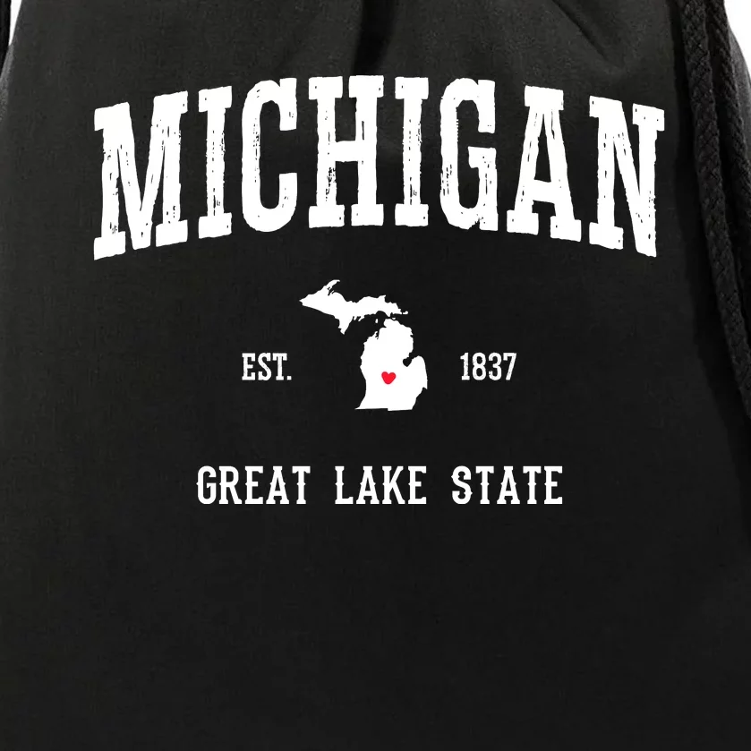 Love Michigan Great Lake State MI Est 1837 Home Drawstring Bag