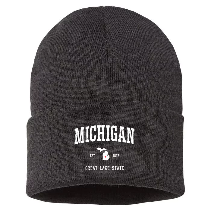 Love Michigan Great Lake State MI Est 1837 Home Sustainable Knit Beanie