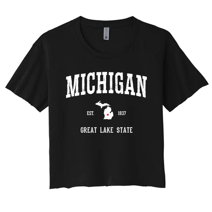 Love Michigan Great Lake State MI Est 1837 Home Women's Crop Top Tee