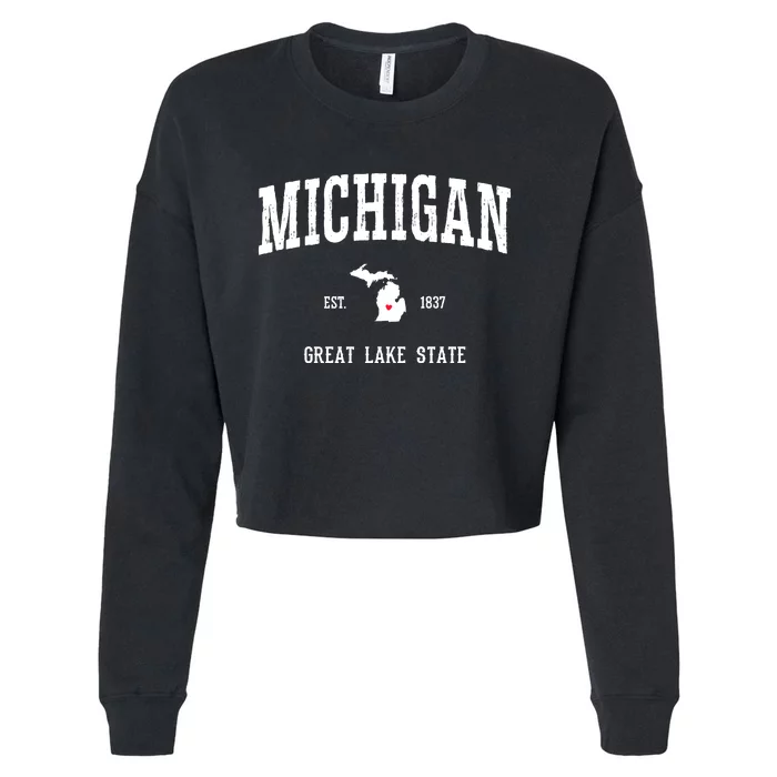 Love Michigan Great Lake State MI Est 1837 Home Cropped Pullover Crew