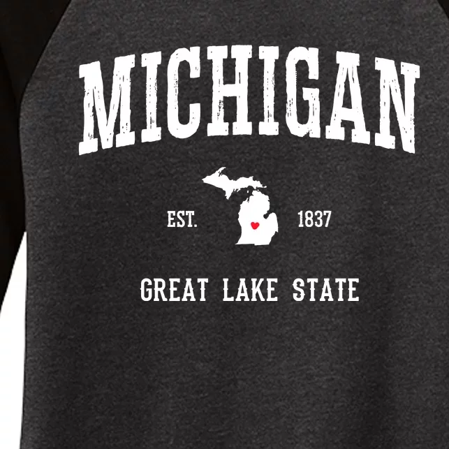 Love Michigan Great Lake State MI Est 1837 Home Women's Tri-Blend 3/4-Sleeve Raglan Shirt