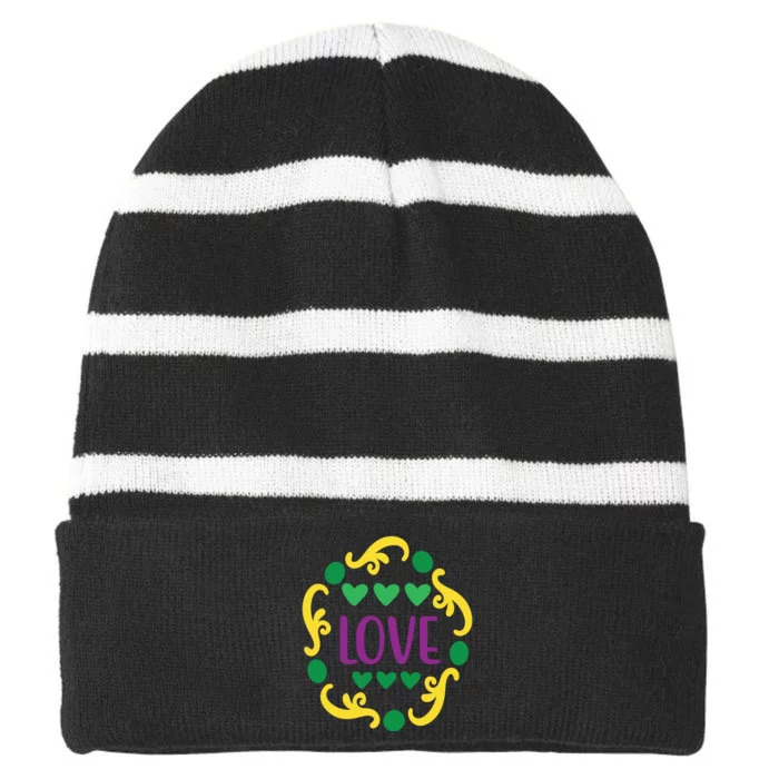 Love Mardi Gras Striped Beanie with Solid Band