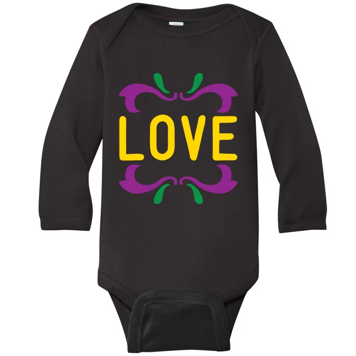 Love Mardi Gras Baby Long Sleeve Bodysuit