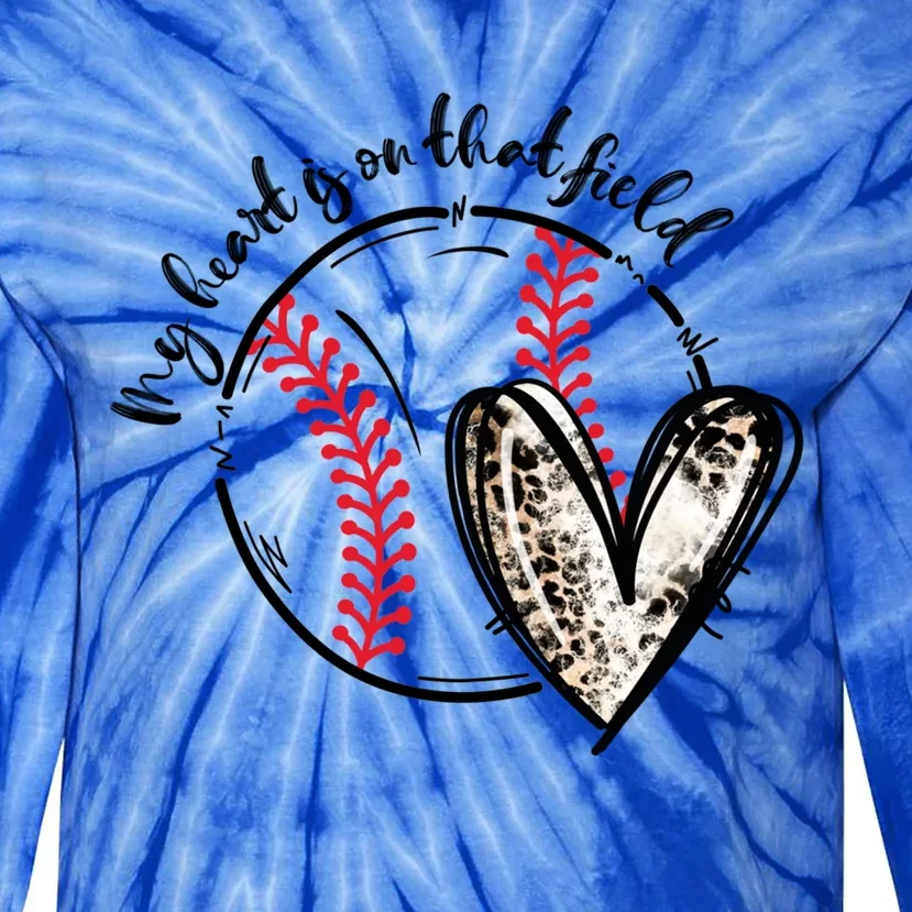 Leopard My Heart Is On That Field Baseball Game Day Vibes Gift Tie-Dye Long Sleeve Shirt