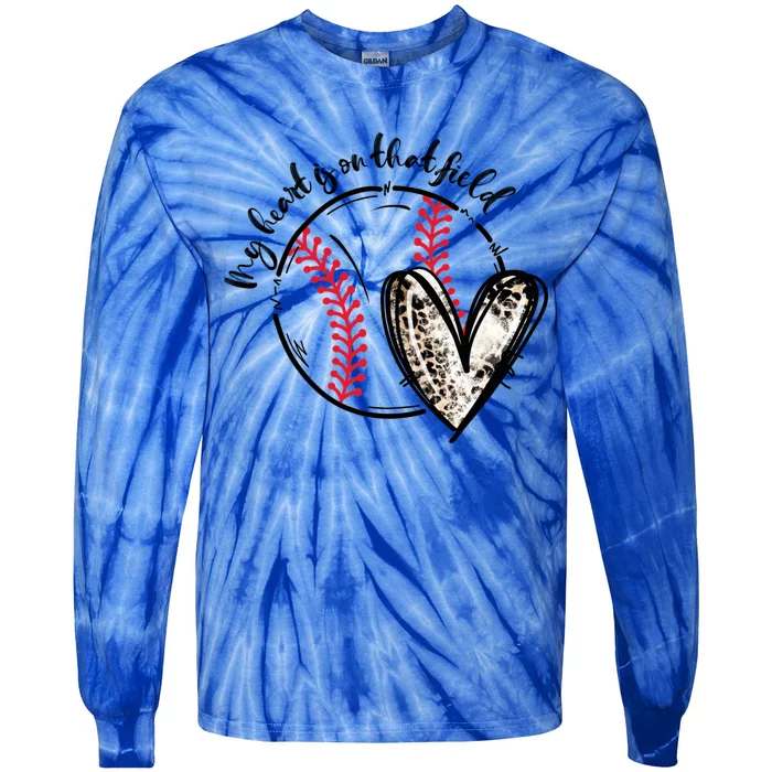 Leopard My Heart Is On That Field Baseball Game Day Vibes Gift Tie-Dye Long Sleeve Shirt