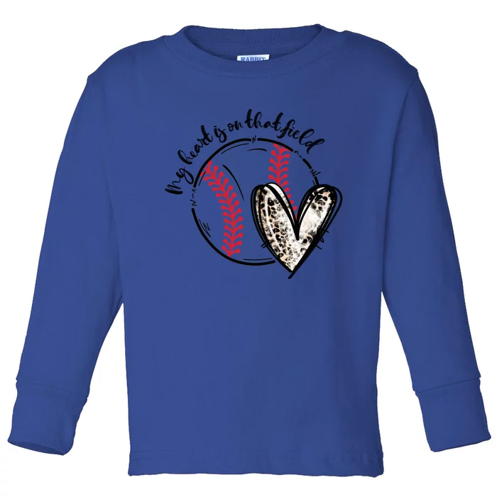 Leopard My Heart Is On That Field Baseball Game Day Vibes Gift Toddler Long Sleeve Shirt