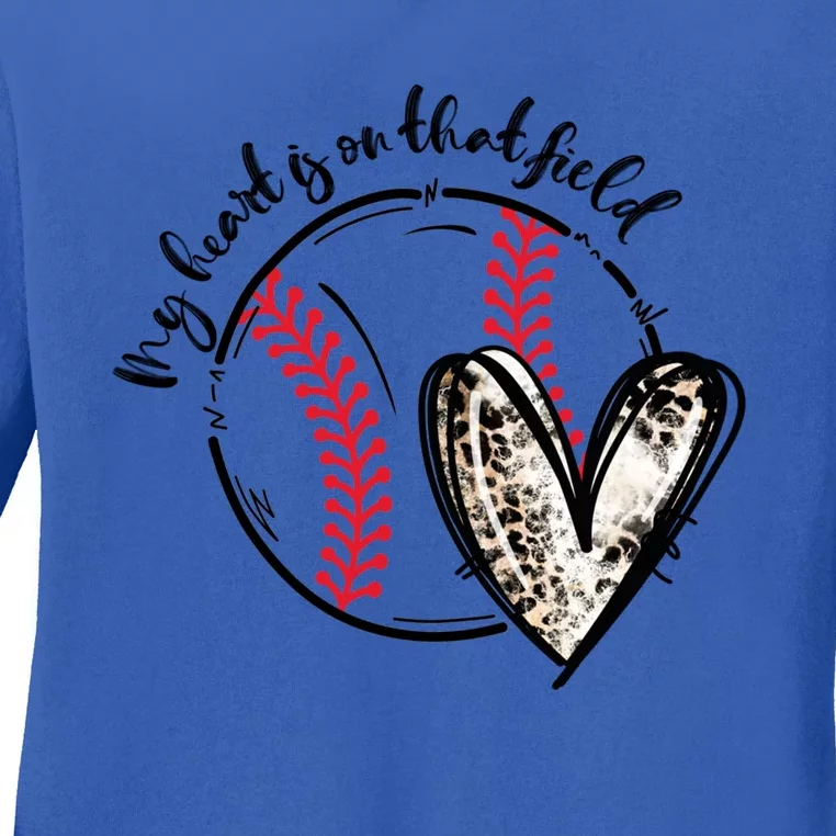 Leopard My Heart Is On That Field Baseball Game Day Vibes Gift Ladies Long Sleeve Shirt