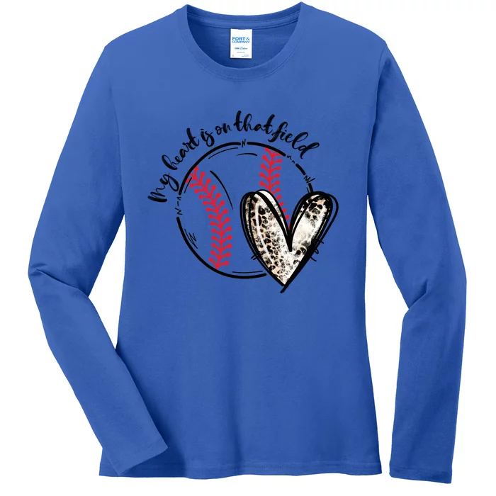 Leopard My Heart Is On That Field Baseball Game Day Vibes Gift Ladies Long Sleeve Shirt