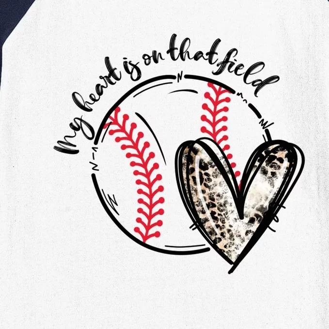 Leopard My Heart Is On That Field Baseball Game Day Vibes Gift Baseball Sleeve Shirt