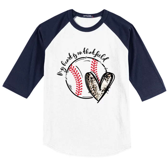 Leopard My Heart Is On That Field Baseball Game Day Vibes Gift Baseball Sleeve Shirt