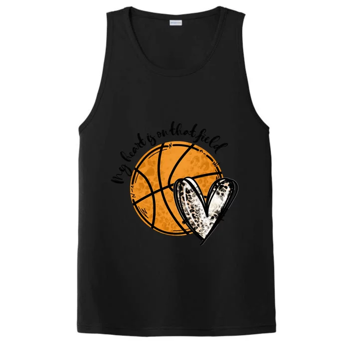 Leopard My Heart Is On That Field Basketball Game Day Vibes Great Gift Performance Tank