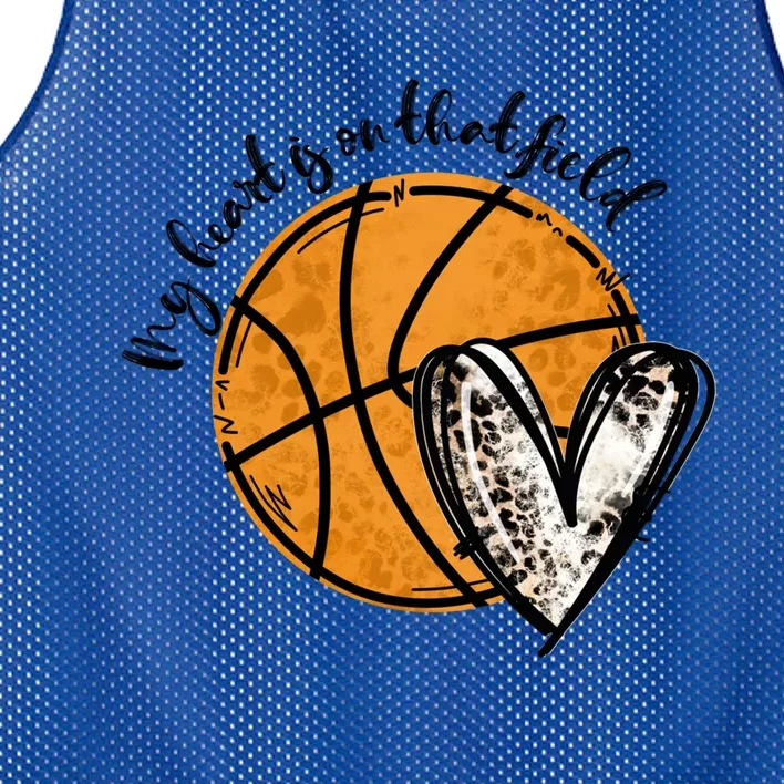 Leopard My Heart Is On That Field Basketball Game Day Vibes Great Gift Mesh Reversible Basketball Jersey Tank