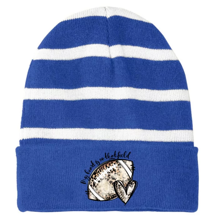 Leopard My Heart Is On That Field Football Game Day Vibes Great Gift Striped Beanie with Solid Band