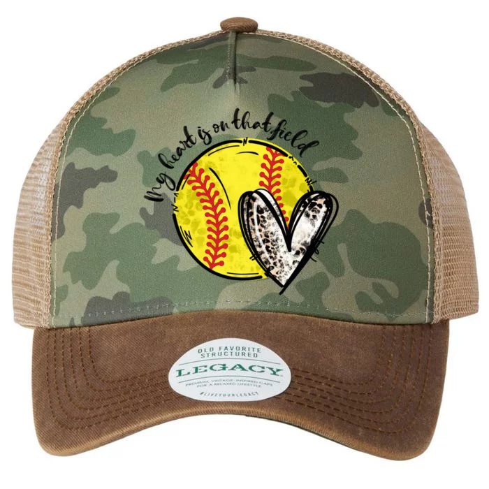 Leopard My Heart Is On That Field Softball Game Day Vibes Gift Legacy Tie Dye Trucker Hat