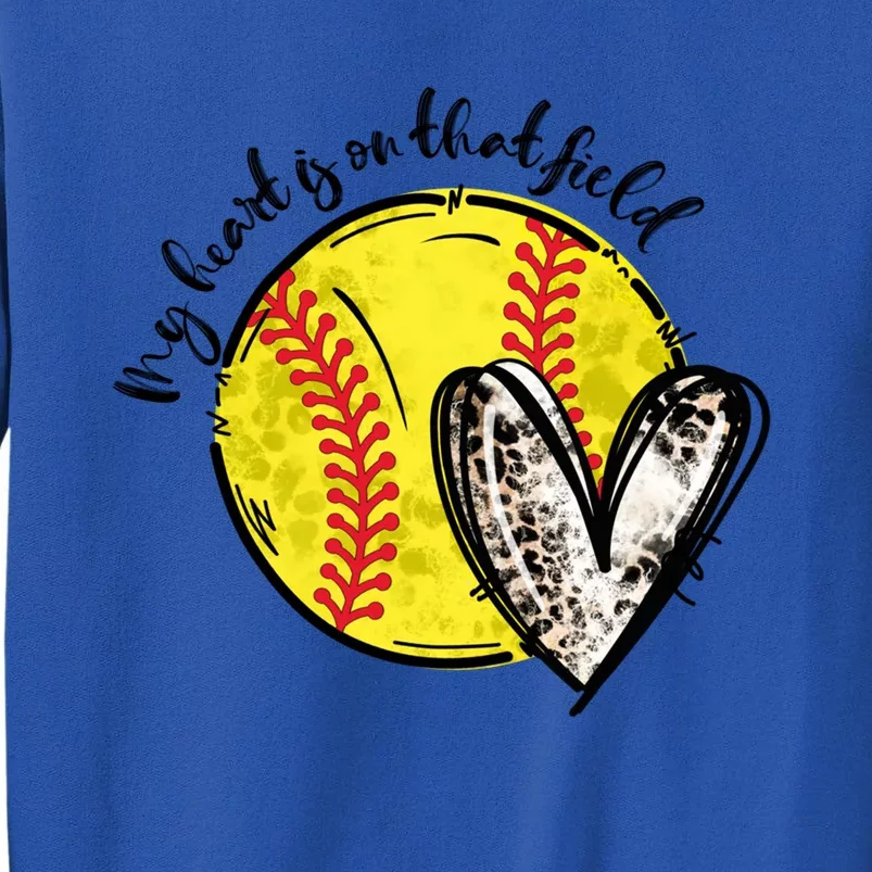 Leopard My Heart Is On That Field Softball Game Day Vibes Gift Sweatshirt