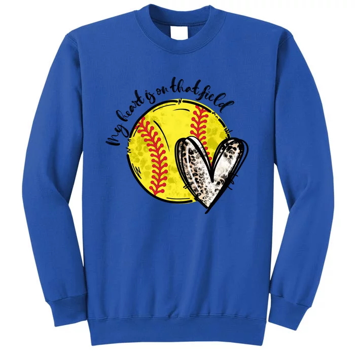 Leopard My Heart Is On That Field Softball Game Day Vibes Gift Sweatshirt