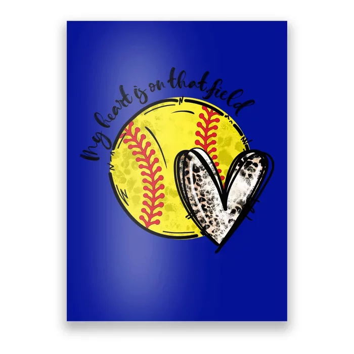 Leopard My Heart Is On That Field Softball Game Day Vibes Gift Poster