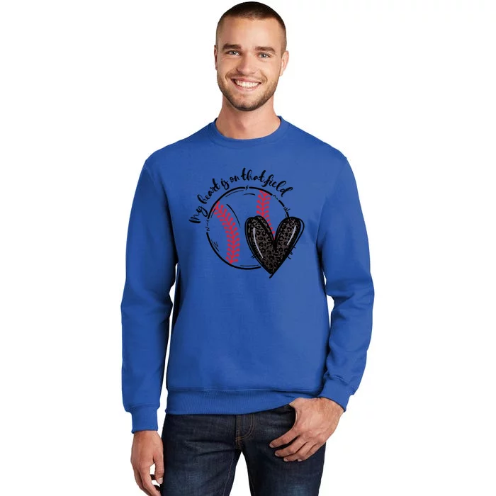 Leopard My Heart Is On That Field Tmeaningful Giftball Heart Game Day Vibe Meani Tall Sweatshirt