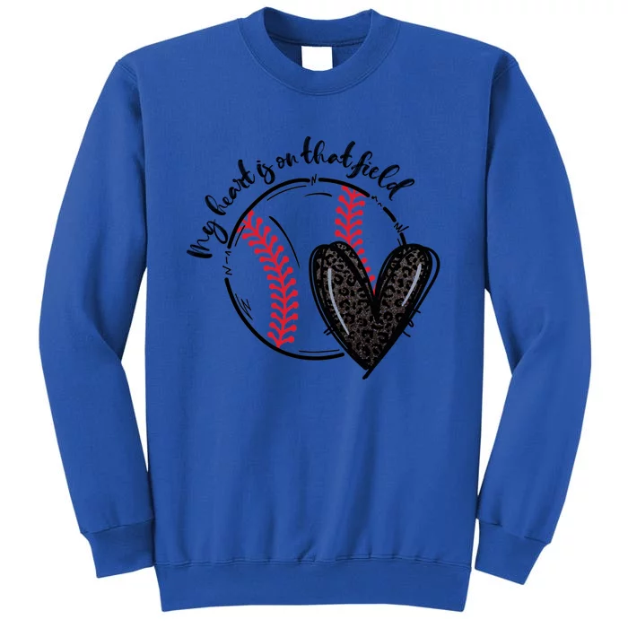 Leopard My Heart Is On That Field Tmeaningful Giftball Heart Game Day Vibe Meani Tall Sweatshirt