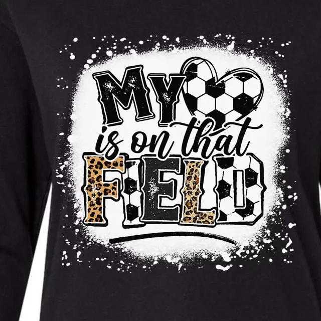 Leopard My Heart Is On That Field Soccer Love Game Day Vibes Womens Cotton Relaxed Long Sleeve T-Shirt