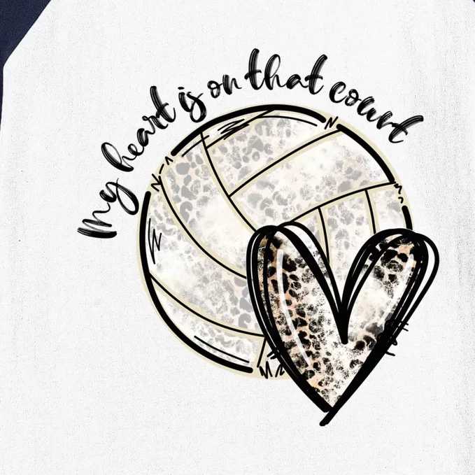 Leopard My Heart Is On That Field Volleyball Game Day Vibes Funny Gift Baseball Sleeve Shirt