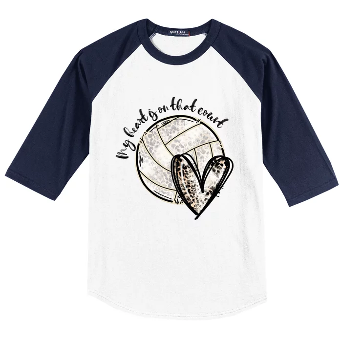 Leopard My Heart Is On That Field Volleyball Game Day Vibes Funny Gift Baseball Sleeve Shirt