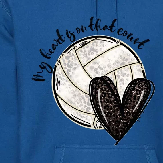 Leopard My Heart Is On That Field Volleyball Heart Game Day Gift Premium Hoodie