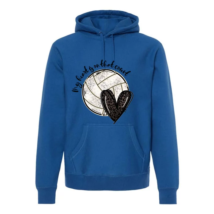 Leopard My Heart Is On That Field Volleyball Heart Game Day Gift Premium Hoodie