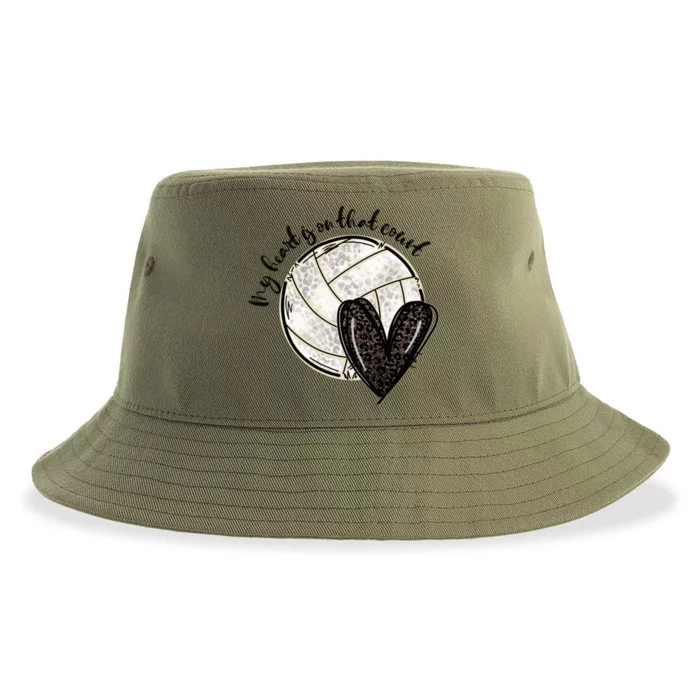 Leopard My Heart Is On That Field Volleyball Heart Game Day Gift Sustainable Bucket Hat