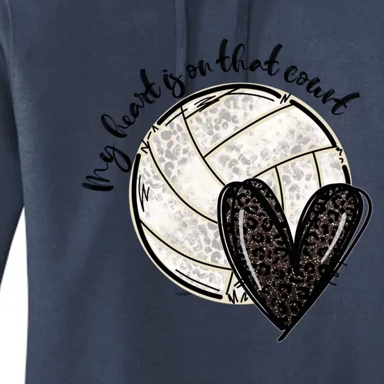 Leopard My Heart Is On That Field Volleyball Heart Game Day Gift Women's Pullover Hoodie