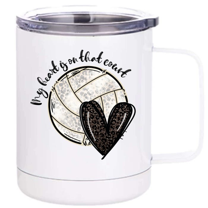 Leopard My Heart Is On That Field Volleyball Heart Game Day Gift Front & Back 12oz Stainless Steel Tumbler Cup