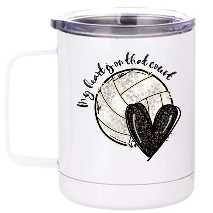 Leopard My Heart Is On That Field Volleyball Heart Game Day Gift Front & Back 12oz Stainless Steel Tumbler Cup