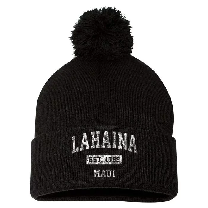 Lahaina Maui Hawaii Hi Vintage Established Sports Pom Pom 12in Knit Beanie