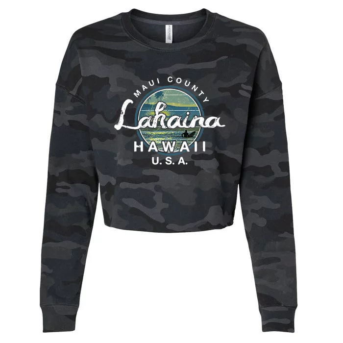 Lahaina Maui Hawaii Surfing Retro Cropped Pullover Crew