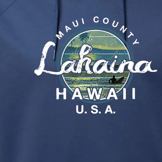 Lahaina Maui Hawaii Surfing Retro Performance Fleece Hoodie