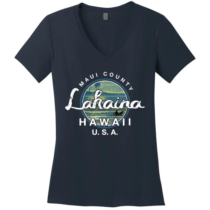 Lahaina Maui Hawaii Surfing Retro Women's V-Neck T-Shirt