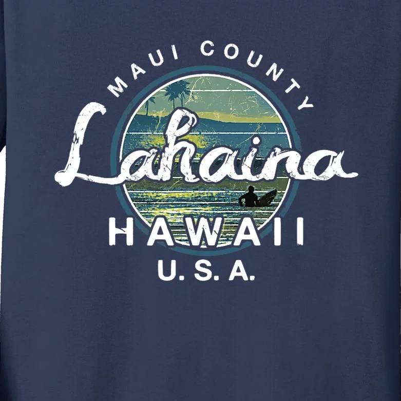 Lahaina Maui Hawaii Surfing Retro Kids Long Sleeve Shirt