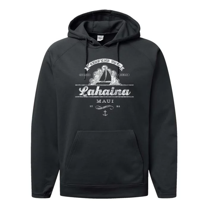 Lahaina Maui HI Sailboat Vintage Nautical Tee Performance Fleece Hoodie