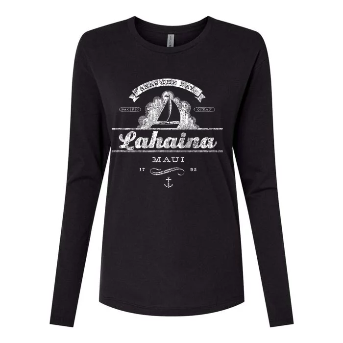 Lahaina Maui HI Sailboat Vintage Nautical Tee Womens Cotton Relaxed Long Sleeve T-Shirt