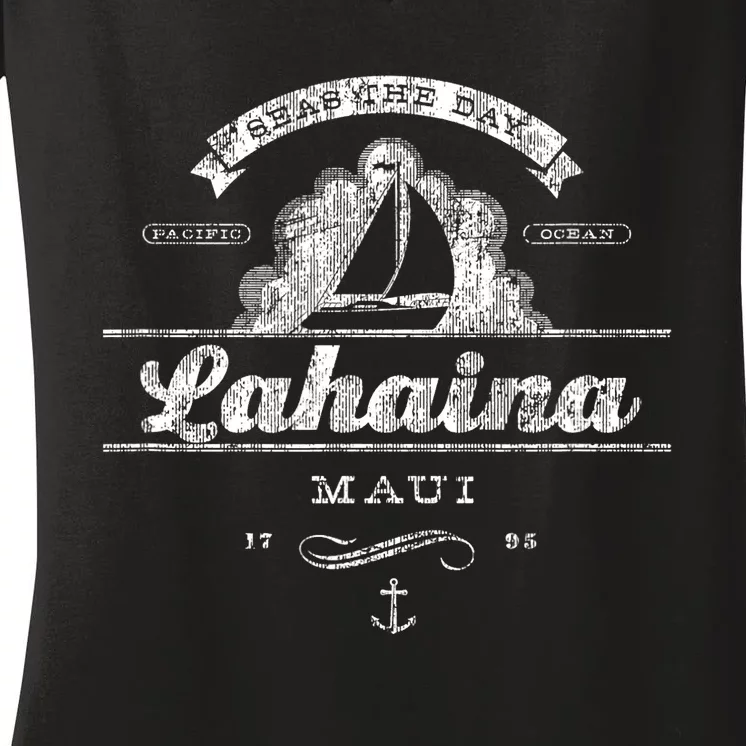 Lahaina Maui HI Sailboat Vintage Nautical Tee Women's V-Neck T-Shirt