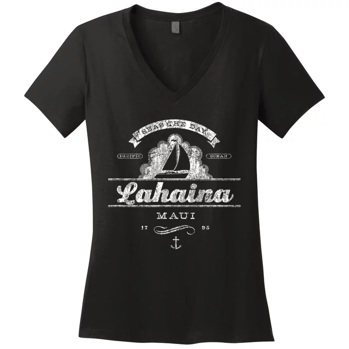 Lahaina Maui HI Sailboat Vintage Nautical Tee Women's V-Neck T-Shirt