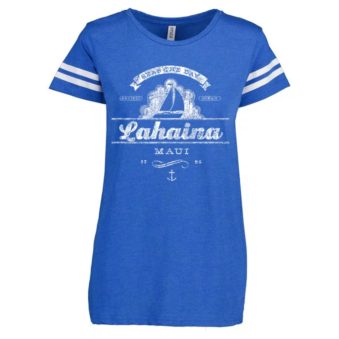 Lahaina Maui HI Sailboat Vintage Nautical Tee Enza Ladies Jersey Football T-Shirt