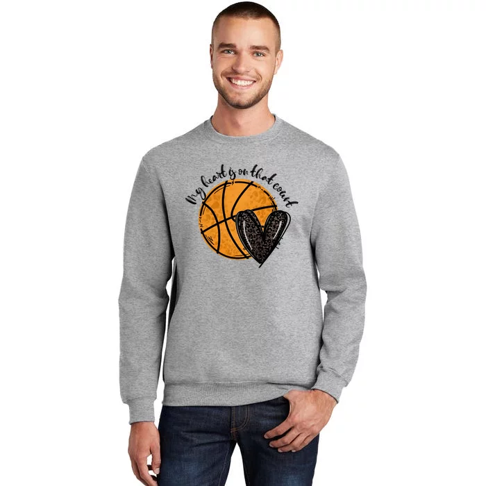 Leopard My Heart Is On That Court Basketball Heart Game Day Gift Sweatshirt