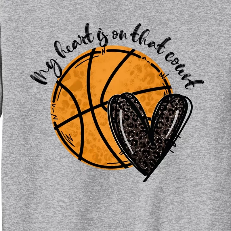 Leopard My Heart Is On That Court Basketball Heart Game Day Gift Sweatshirt