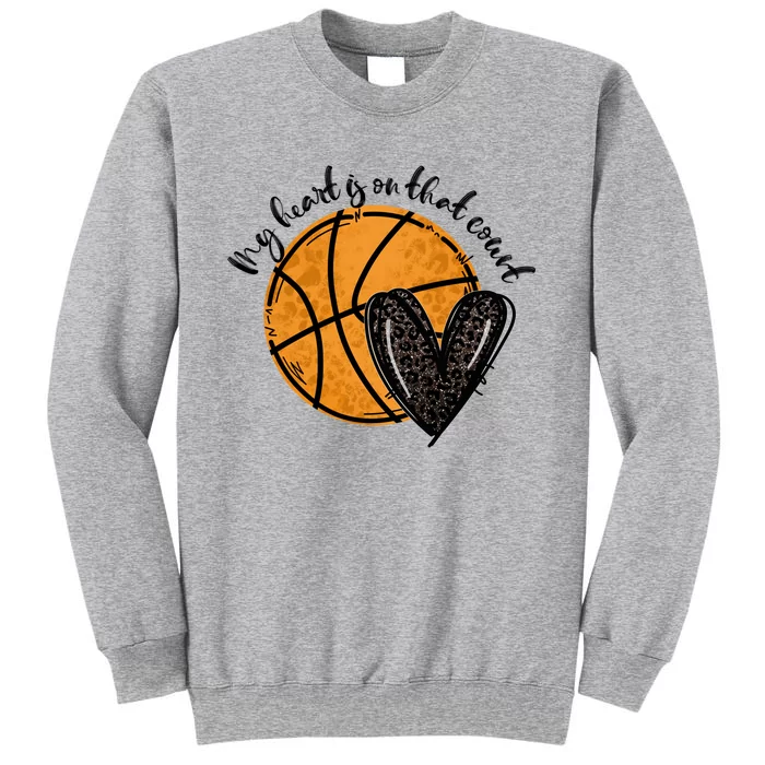 Leopard My Heart Is On That Court Basketball Heart Game Day Gift Sweatshirt