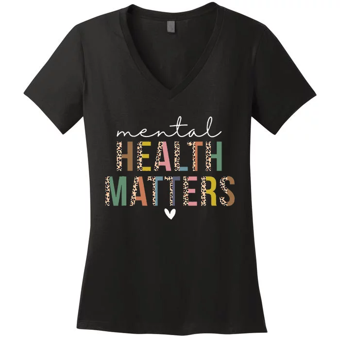 Leopard Mental Health Matters Human Brain Illness Awareness Women's V-Neck T-Shirt