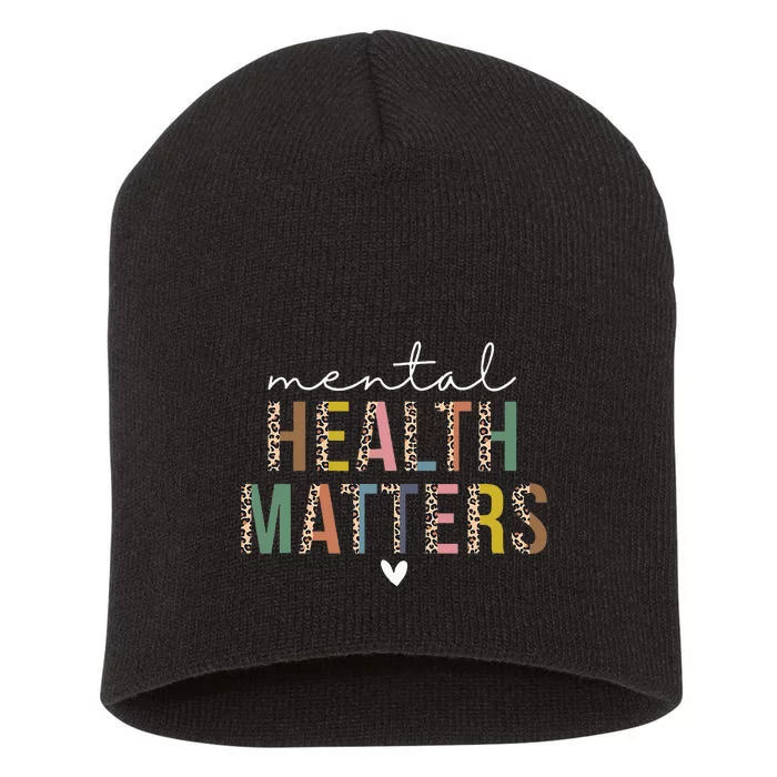 Leopard Mental Health Matters Human Brain Illness Awareness Short Acrylic Beanie