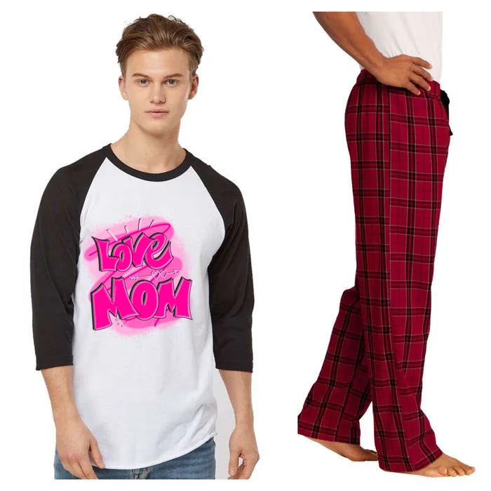 Love Mom Happy Mothers Day Gift Raglan Sleeve Pajama Set