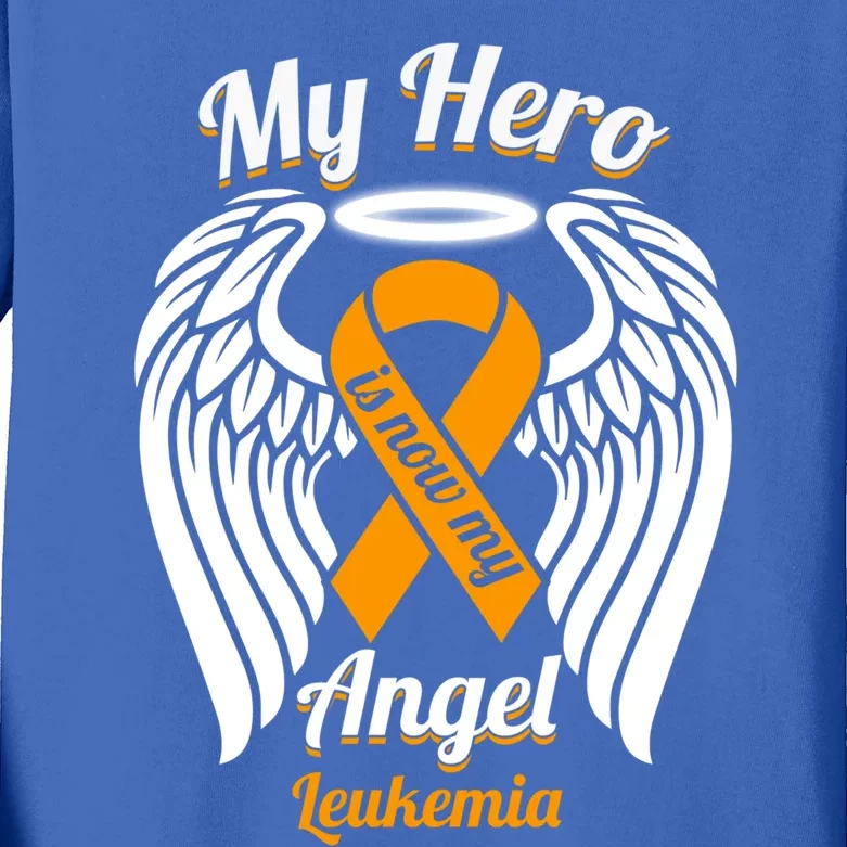 Leukemia My Hero Is Now My Angel Wings Great Gift Kids Long Sleeve Shirt