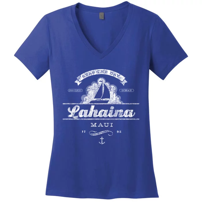 Lahaina Maui Hi Sailboat Cool Gift Vintage Nautical Tee Women's V-Neck T-Shirt